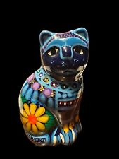 Mexican Folk Art Cat Bright Colored Abigail Floral Approximately 4 Inches Tall picture