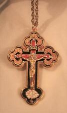Gorgeous Swirl Orthodox Black Red Enamel Crucifix Cross Pectoral Goldon Necklace picture
