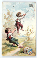 c1880 CLARK'S SPOOL COTTON YOUNG BOYS KITE NEWARK VICTORIAN TRADE CARD P1965 picture