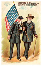 postcard Two Veteran Soldiers with the American Flag Embossed Patriotic A2048 picture