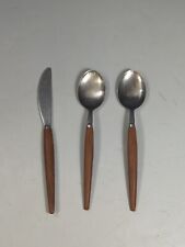 Vintage Japanese Flatware Stainless Wood Tone Handle Spoons Knife  picture