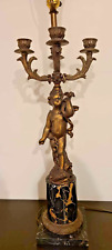 Antique Neoclassical Marble Base Cherub Angel French Table Lamp Candelabra 36.5