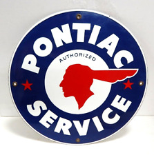 Vtg Original Pontiac Authorized Service Porcelain Enamel Sign Metal Sign 11.75