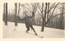 Vintage Photograph Handsome Young Man Cross Country Skiing P047 picture
