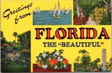 Vintage FLORIDA Greetings Postcard Big Letter / Multi-View KROPP Linen c1940s picture