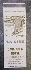 vtg MATCHBOOK MATCHCOVER Casa Nola Motel Colorado Ave State Hwy 24 ad hotel picture