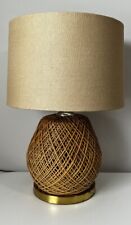 Vintage Mid Century Web Spun Rattan Table Lamp w/Burlap Shade picture