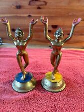 Pair of Heavy Solid Brass Hindu Deities Gaura Nitai Hands Up 8.5