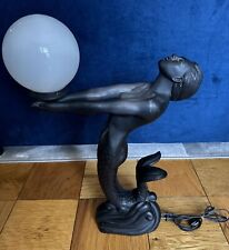 Vintage Art Deco Mermaid Nude Women Accent Table Lamp With Globe 24