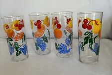Set Of 4, Vintage, Libbey Drinking Glasses With Fruit Design. 6 1/2” Tall picture