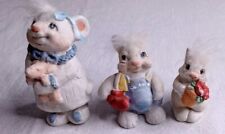 Vintage Kristen Cast Art Clay Handmade Figurines Bunny Rabbits & Mouse 4