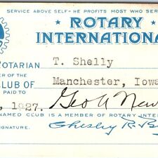 Late 1927  Manchester, Iowa Rotary International Membership Card Ted Shelly C46 picture