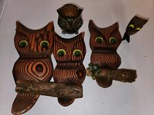 Vintage Owls Wall Hanging Wood Owl Wall DECOR Art LOT picture