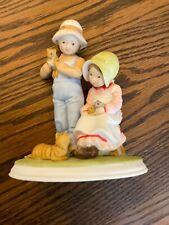 Vintage Holly Hobbie Bisque Porcelain Figurine~Boy and Girl w/Cats~Dated 1977 picture