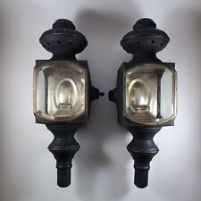 Pair Of Antique 19th Century Candle Carriage Coach Lamps Lanterns, Beveled Glass picture