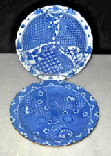 Set of 2 Different Vintage Takahashi Plates Blue Geometric / Floral 7.5