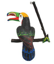 Hanging Parrot Wood Twig Perch Mexican Leather Toucan Bird Folk Art Large 20in picture