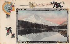 Baker City Oregon Mt Hood Sunset Christmas Antique Card Frame Vtg Postcard B26 picture