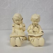 Vintage Coventry Ware Chalkware Children Boy & Girl Reading Bookends Set picture