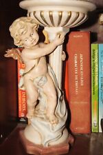 Hand Painted Ceramic Cherub Angel Figurine Pillar Candle Holder 11.5