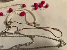 vintage estate lot of dainty chain necklaces pink, rhinestone flower picture
