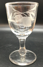 Early American Patented Pressed Glass Clear Sherry Glass Floral Design 3 3/4