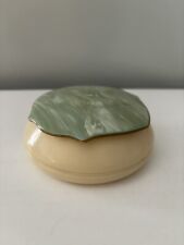 Vintage White Ivory Celluloid Vanity Powder Box With Marbled Lid picture
