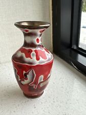 Mid Century Enamel on Brass Vase Mother of Pearl Hand Made T-Stone Taiwan 4