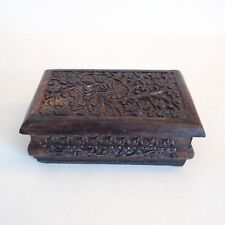 Vintage Carved Dark Wood Decorative Trinket Box with Hinged Top 6x4 Inches picture