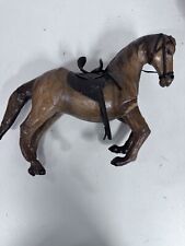 Vintage Leather Wrapped Horse Statue Figure Glass Eyes Unique BH picture
