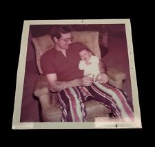 1970s Photo Color Vintage Snapshot Hippie Dad holding baby in recliner chair picture