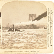 Steamer Tugboat Breaking Ice Stereoview c1893 New York East River Steamboat G455 picture