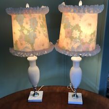 2 PAIR VINTAGE BEDROOM BOUDOIR TABLE LAMPS GLASS MARBLE picture