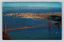 San Francisco CA- California, Aerial Golden Gate Bridge, Vintage c1966 Postcard picture