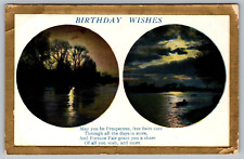 Postcard Birthday Wishes evening River Scene & 1/2 Penny Stamp VTG c1912  H19 picture