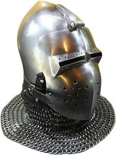 Medieval Combat Pig Faced Bascinet Helmet Chainmail 18G Steel Cosplay Helmet picture