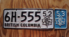 1952 1953 BRITISH COLUMBIA Canada License Plate With '53 TAB picture