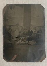 RARE 1880s OUTDOOR 1/2 PLATE TINTYPE PHOTO FAMILY WITH BICYCLES picture
