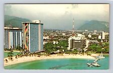 Waikiki Beach HI-Hawaii, Hilton Hawaiian Village, Advertising, Vintage Postcard picture