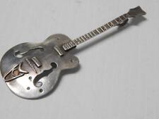 LARGE RARE INDIAN STERLING SILVER GIBSON LES PAUL DSGN GUITAR PIN / PENDANT picture