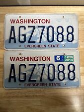 Pair of 2014 WASHINGTON Evergreen State Embossed License Plate Set of 2 AGZ7088 picture