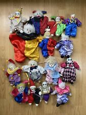 Lot Of 15 Clown Dolls w/ Porcelain Head Painted Face Fabric Sand Filled Body picture