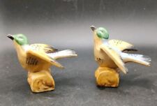 Pair Of VTG Bird On Logs Figurines Made In Japan Hand painted picture