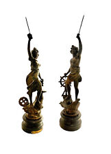 French Figurine Cast Metal on Wooden Base Pair Statue Vintage Classic Decor picture