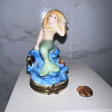 Limoge Mermaid Trinket Box Peint Main France Limited Edition 105/500 w/ Shell picture