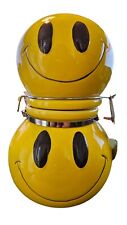 Boston Warehouse Double Yellow Smiley Face Ceramic Hinged Jar-Happy Kitchen picture
