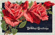 Gorgeous Deep Pink Roses on Old Birthday Postcard - Series 40 picture