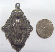 Antique catholic Saint Miraculous Mary large 43 mm religious pendant 52840 picture