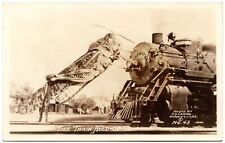 F D CONRAD Exaggeration RPPC Train Hold Up Grasshopper Real Photo Postcard 1930s picture