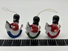 Vintage Christmas Ornament Set of 3 Wood Riders on Rocking Horses  picture